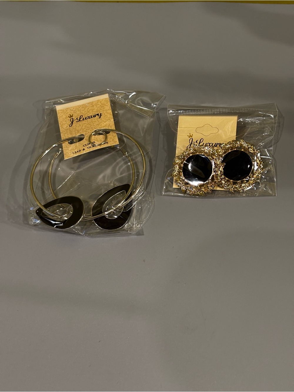 J. Luxury Black & Gold Earrings Set - Statement Hoops & Studs